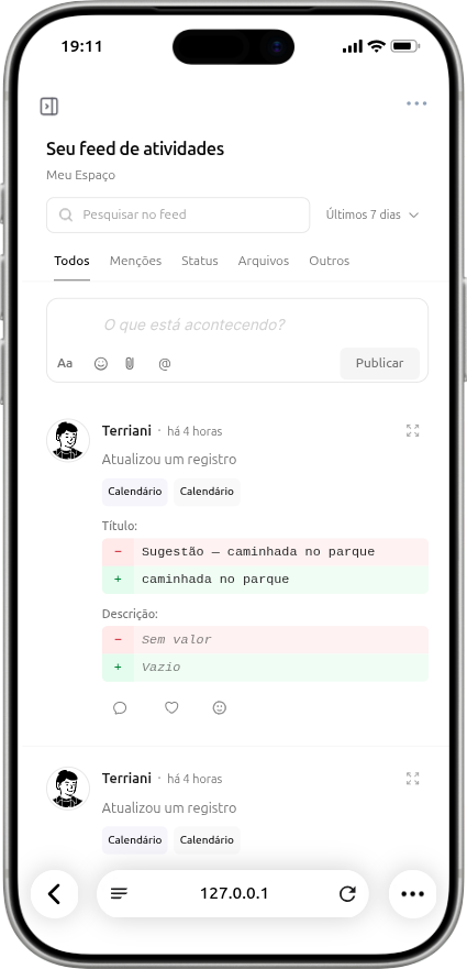 Feed de atividades do Bart aberto no navegador de um celular
