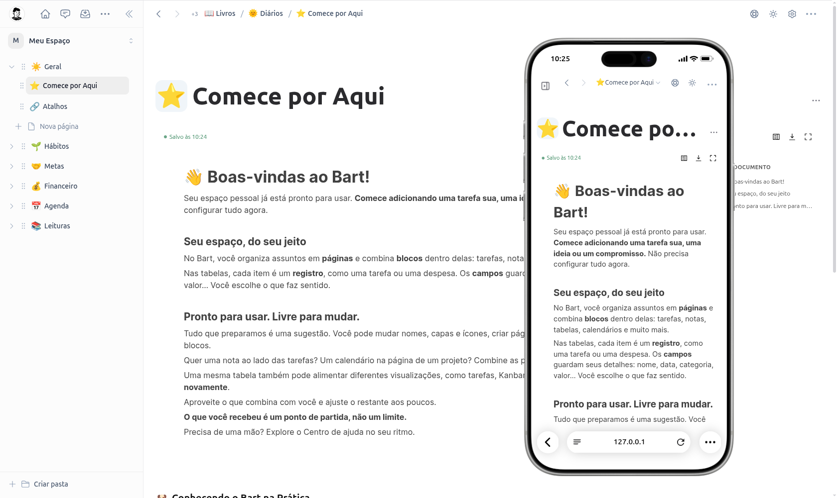 Página Comece por Aqui do Bart