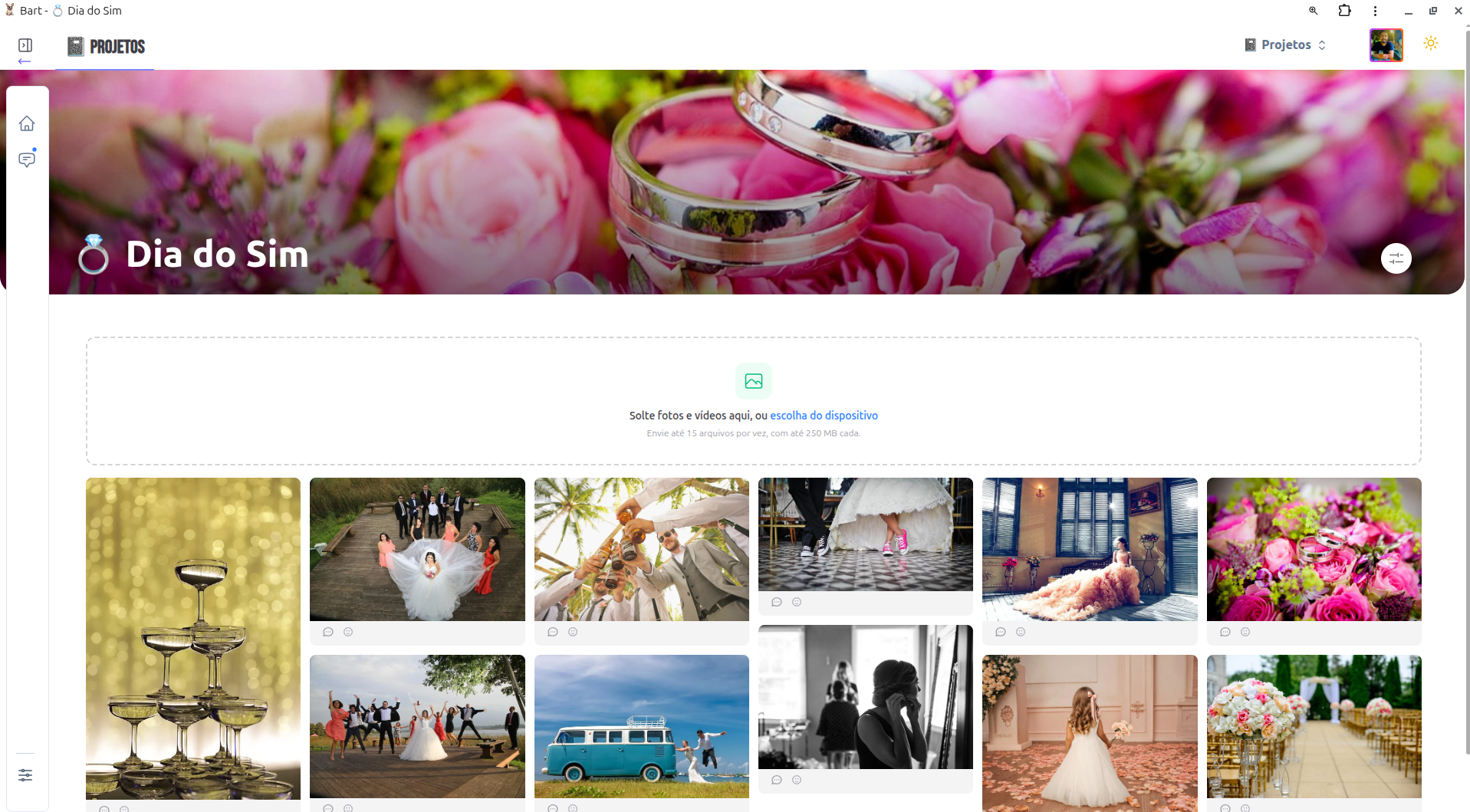 Página pública do Bart usada como álbum vivo de casamento