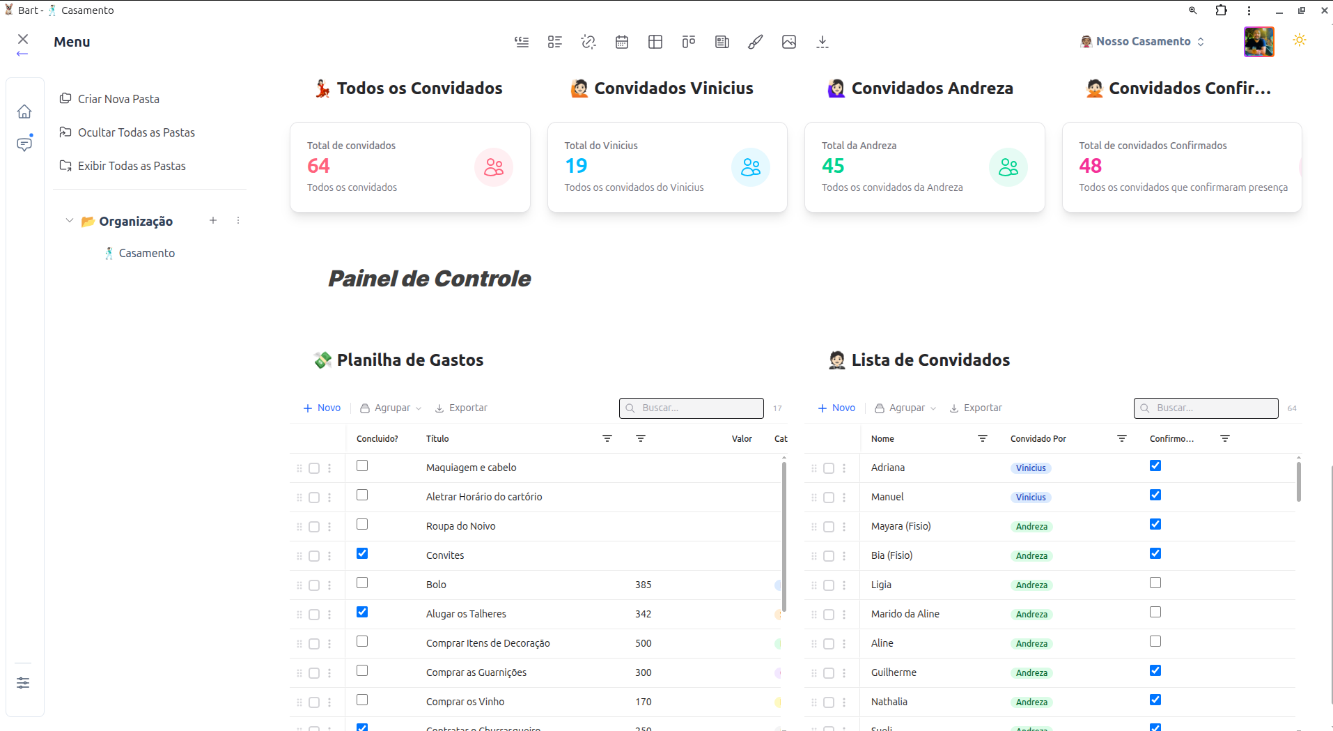 Painel pessoal do Bart em light mode