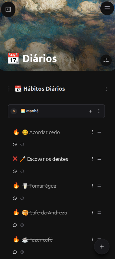Bart no celular com uma página de hábitos diários